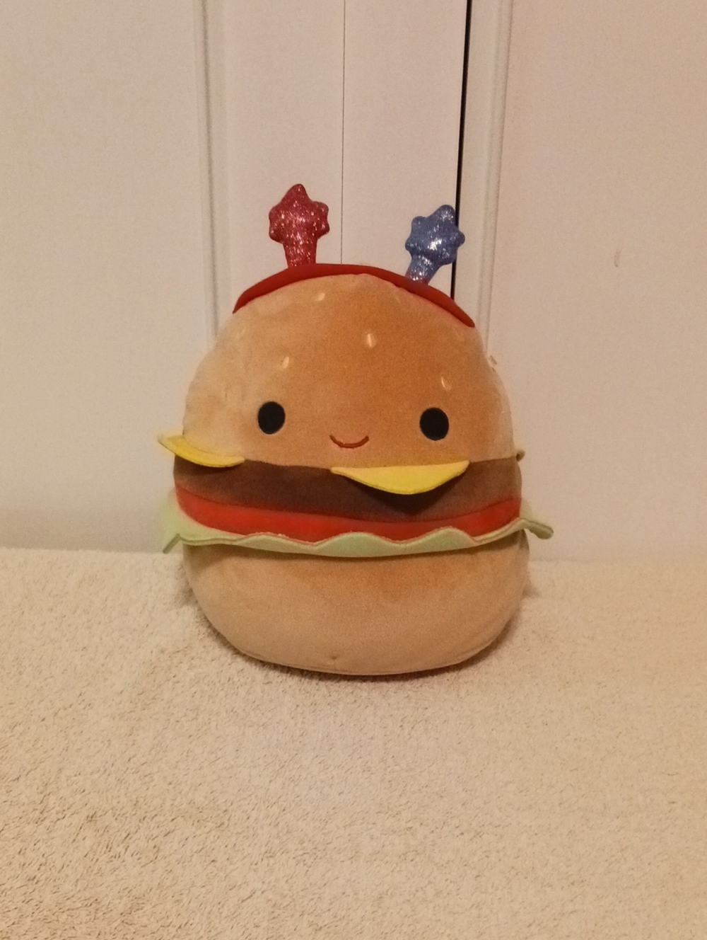 Squishmallows Sparkle-Star Burger Plush - Brown, Red, Yellow, Green, Blue
